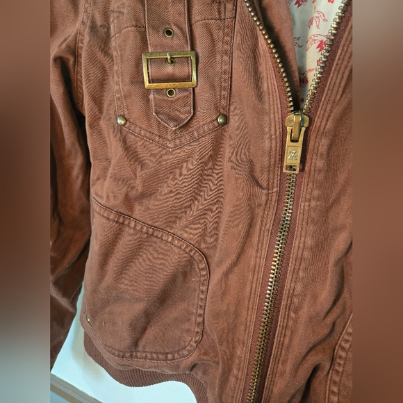 Arizona Brown Bomber Jacket Women's Size Large Coat Y2K - Picture 5 of 8